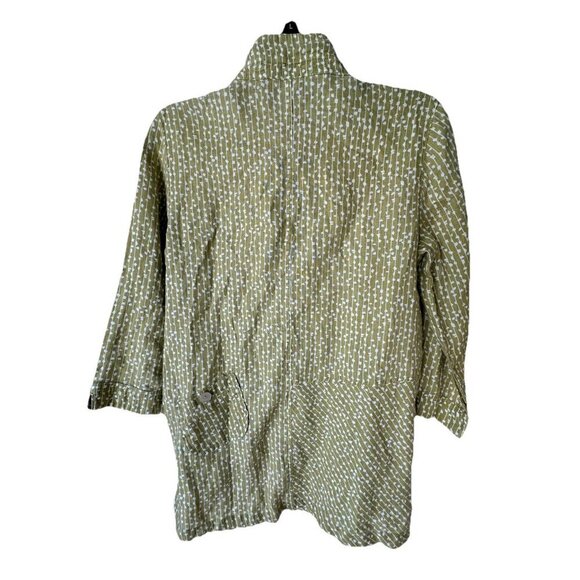 John Mark Full Button Linen Tunic Top Size XS Green Wire Collar Lagenlook Artsy - Picture 7 of 8